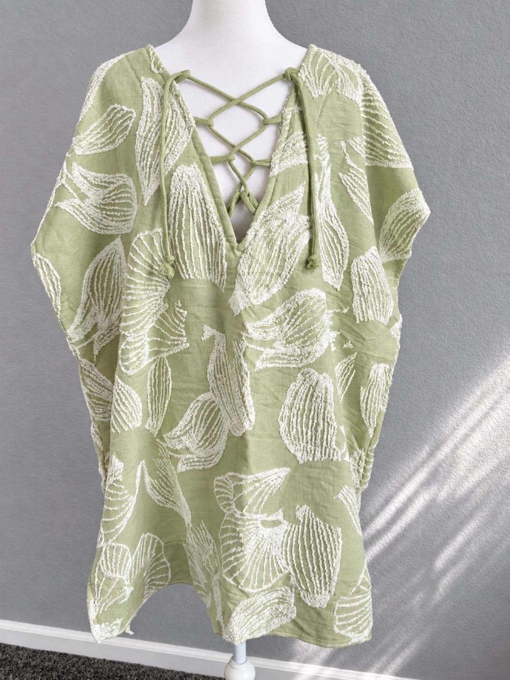 Sand Cloud Sage Green 100% Organic Cotton Lace Up Beach Swim Cover Up OS Poncho - Picture 2 of 10